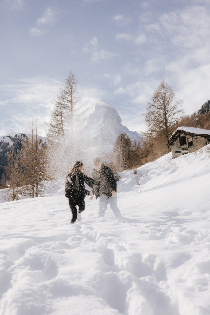 Winter couple photoshoot Zermatt Matterhorn